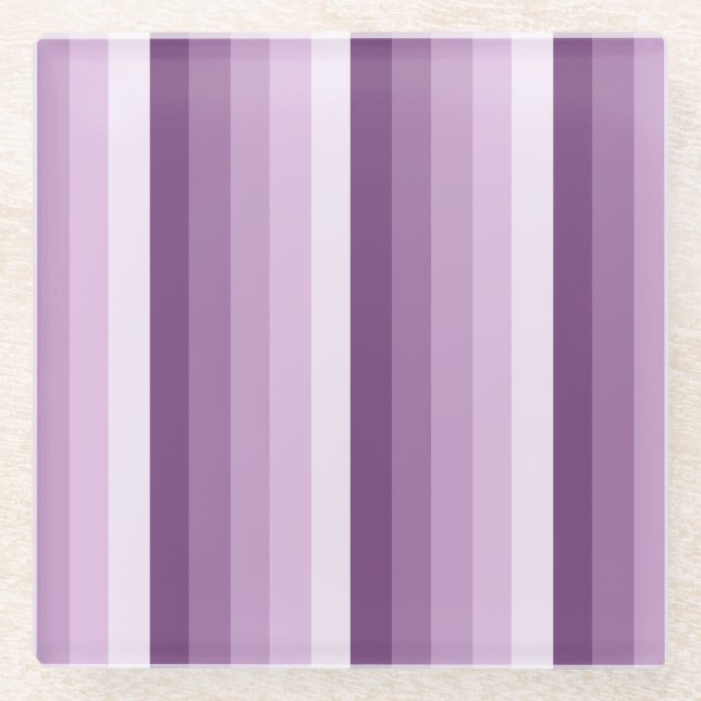 Plum purple shadow stripes glass coaster (Front)