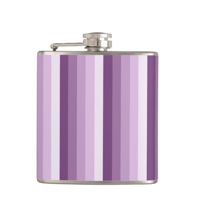 Plum purple shadow stripes hip flask (Front)