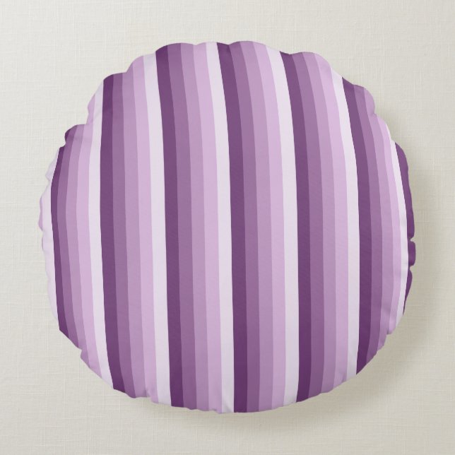 Plum purple shadow stripes round cushion (Front)