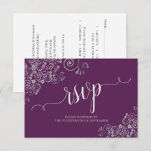 Plum Purple & Silver Elegant Calligraphy Wedding