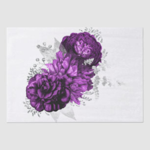 Plum Purple Silver Floral Bouquet Watercolor Tissue Paper