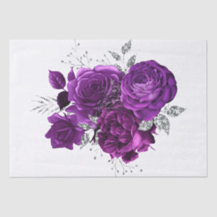Plum Purple Silver Floral Bouquet Watercolor Tissue Paper