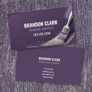 Plum Purple Silver Sweep Brush Design Painting Business Card