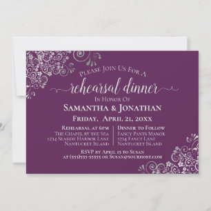 Plum Purple & Silver Wedding Rehearsal & Dinner Invitation