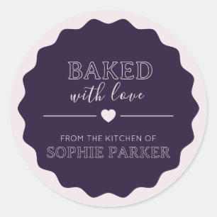 Plum Purple Simple Baked With Love Scallop Sticker