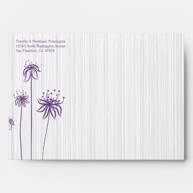 Plum purple stripes floral wedding envelope (Front)