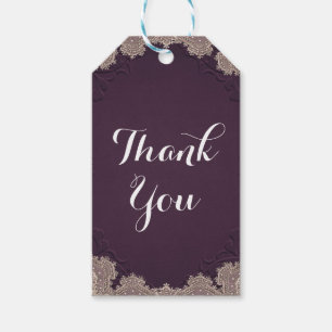 Plum Purple Suede Leather Vintage Lace Wedding Gift Tags