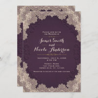 Plum Purple Suede Leather Vintage Lace Wedding