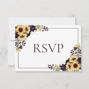 Plum Purple Sunflower No Food Wedding RSVP