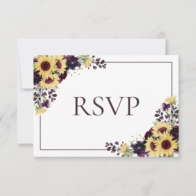 Plum Purple Sunflower No Food Wedding RSVP Card (Front)
