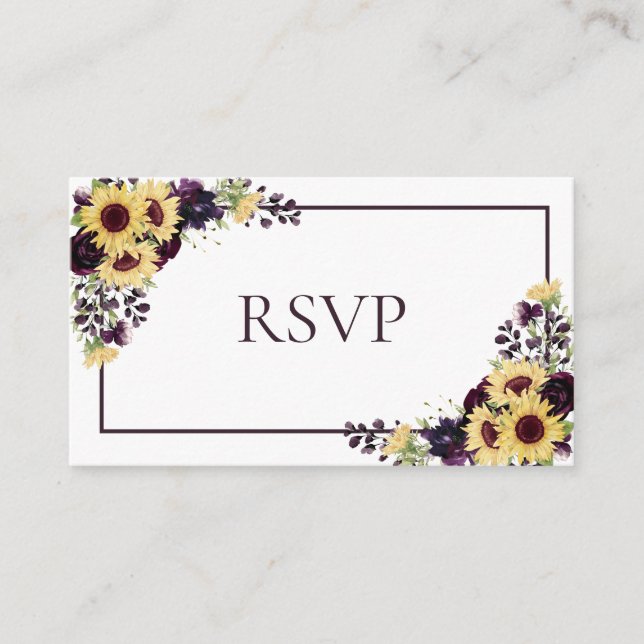 Plum Purple Sunflower Watercolor Enclosure Card (Front)