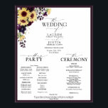 Plum Purple Sunflower Watercolor Wedding Program Poster<br><div class="desc">Designed to coordinate with our Plum Purple Sunflower Watercolor Calligraphy Suite, this elegant, formal wedding program features all the details normally included in a brochure style program, but in a larger, poster size to display at the entrance of the wedding ceremony. DESIGNER'S NOTE: This is a tricky design to personalise....</div>