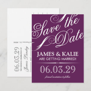 Plum Purple Vintage Script Save the Date Announcement Postcard