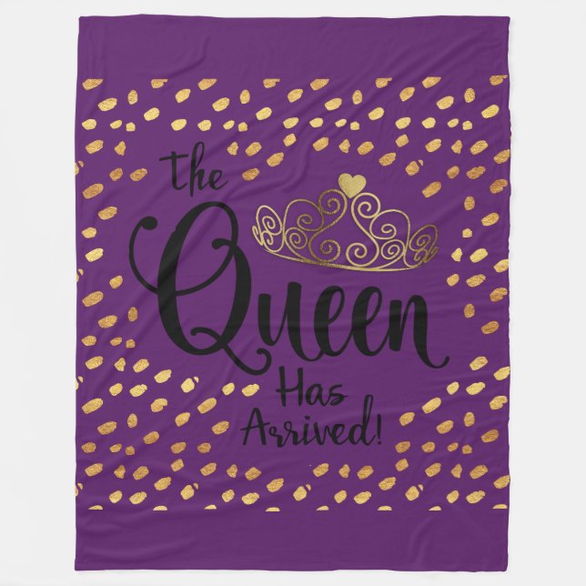 Plum Purple Violet and Gold Queen Tiara Throw Fleece Blanket (Front)
