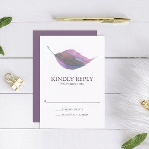 Plum Purple Watercolor Fall Leaf Wedding RSVP Card