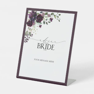 Plum Purple Watercolor Floral Advice To The Bride Pedestal Sign
