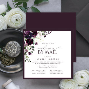 Plum Purple Watercolor Floral Bridal Mail Shower I Invitation