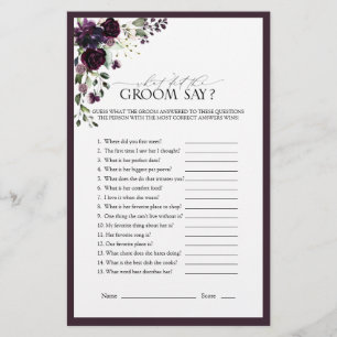 Plum Purple Watercolor Floral Bridal Shower Game