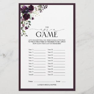 Plum Purple Watercolor Floral Bridal Shower Game