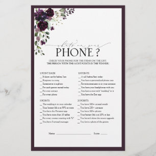 Plum Purple Watercolor Floral Bridal Shower Game