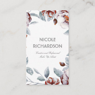 Plum Purple Watercolor Flowers Bouquet Elegant Business Card