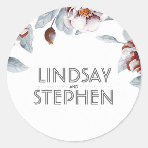 Plum Purple Watercolor Flowers Elegant Wedding Classic Round Sticker