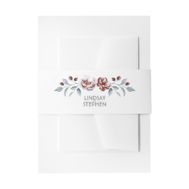 Plum Purple Watercolor Flowers Elegant Wedding Invitation Belly Band (Front Example)