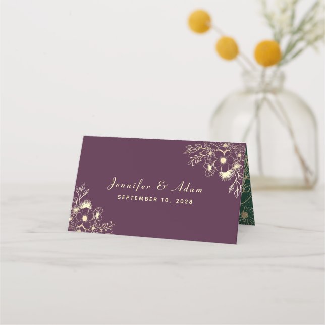Plum Purple Wedding Place Card (Back)