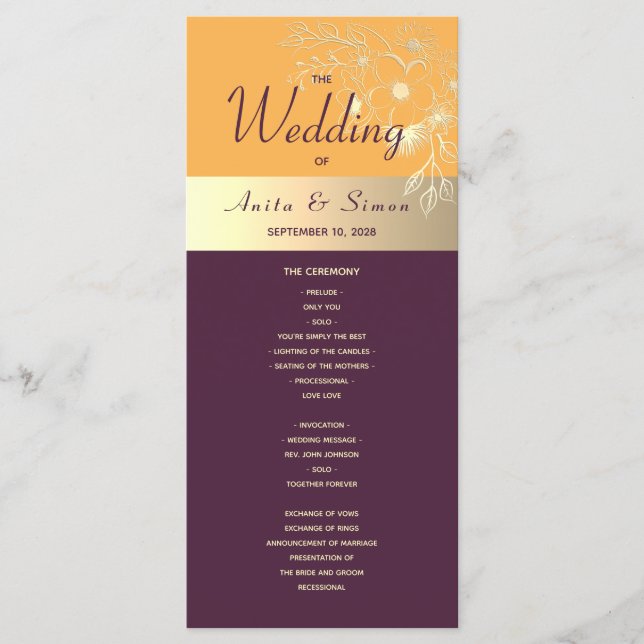 Plum Purple Wedding Program Programme (Front)