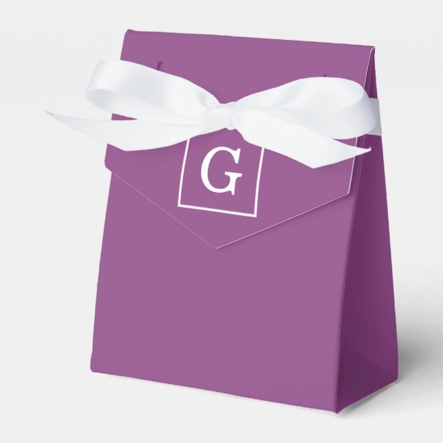 Plum Purple White Framed Initial Monogram Favour Box (Front Side)