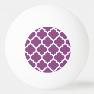 Plum Purple White Moroccan Quatrefoil Pattern #5 Ping Pong Ball