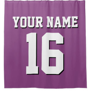 Plum Purple White Sports Jersey Team Jersey Shower Curtain