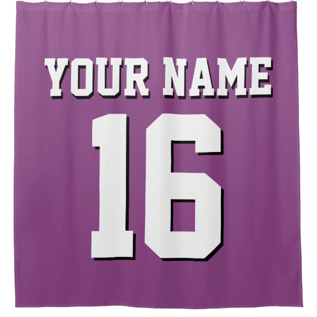 Plum Purple White Sports Jersey Team Jersey Shower Curtain (Front)