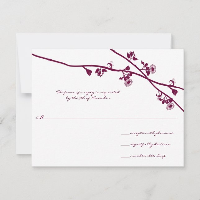 Plum Purple Wildflower Branches Wedding RSVP (Front)