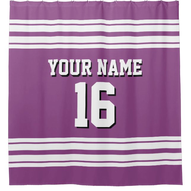 Plum Purple with White Stripes Sports Jersey Shower Curtain (Front)