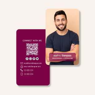 Plum QR Code Photo Connect Modern Minimal Business Card