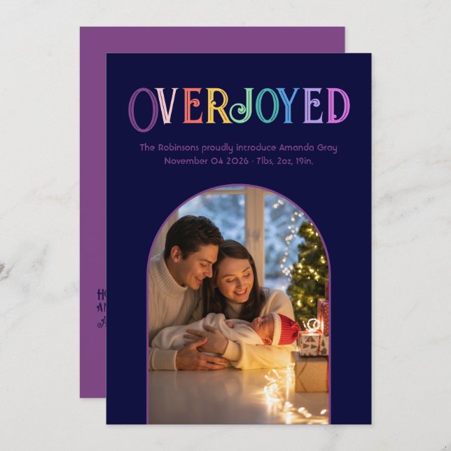 Plum Radiance Xmas Baby Birth Announcement Photo (Front/Back)