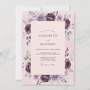 Plum Ranunculus Eucalyptus Wedding Invitation