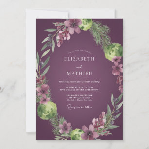 Plum Ranunculus Foliage Dusty Eucalyptus Wedding Invitation