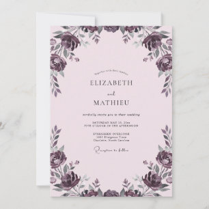 Plum Ranunculus Foliage Soft Eucalyptus Wedding Invitation