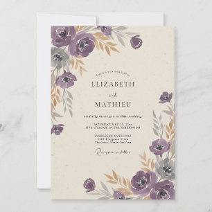 Plum Ranunculus Gold Muted Eucalyptus Wedding Invitation