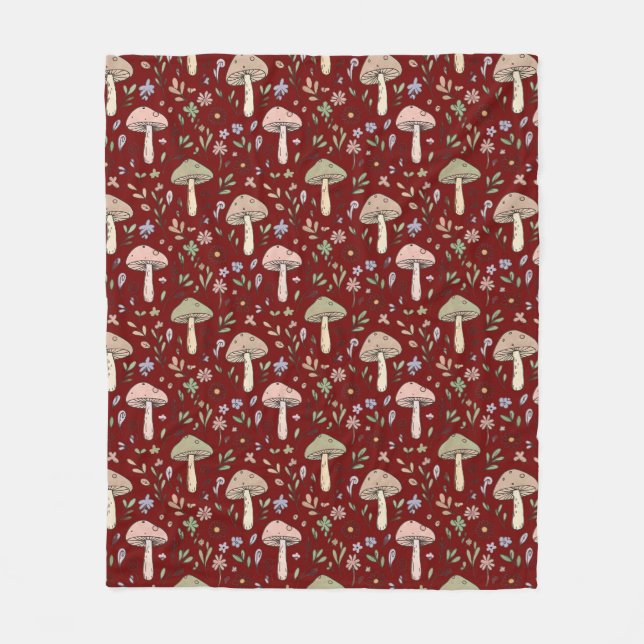 Plum Red Fungi Cozy Dark Academia Book Lover Gift  Fleece Blanket (Front)