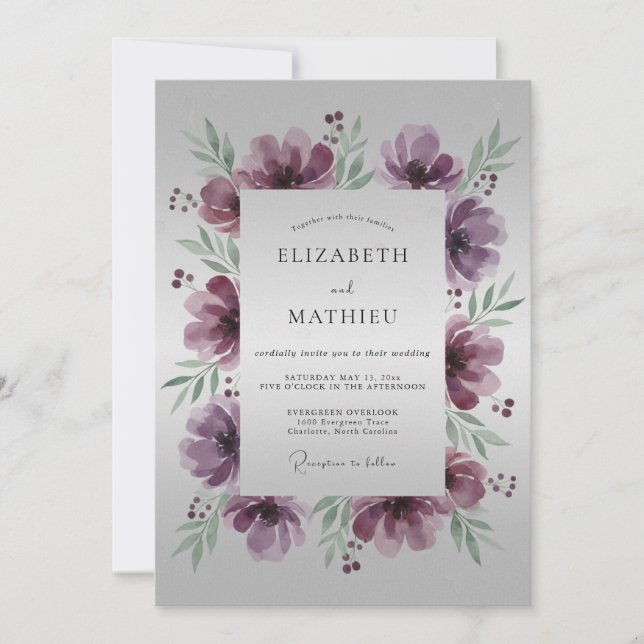 Plum Refined Nature Wedding Invitation (Front)