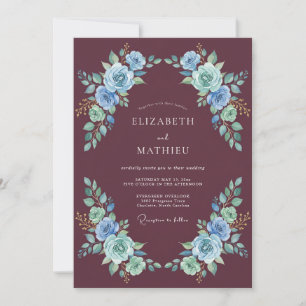 Plum Refined Winter Rose Wedding Invitation