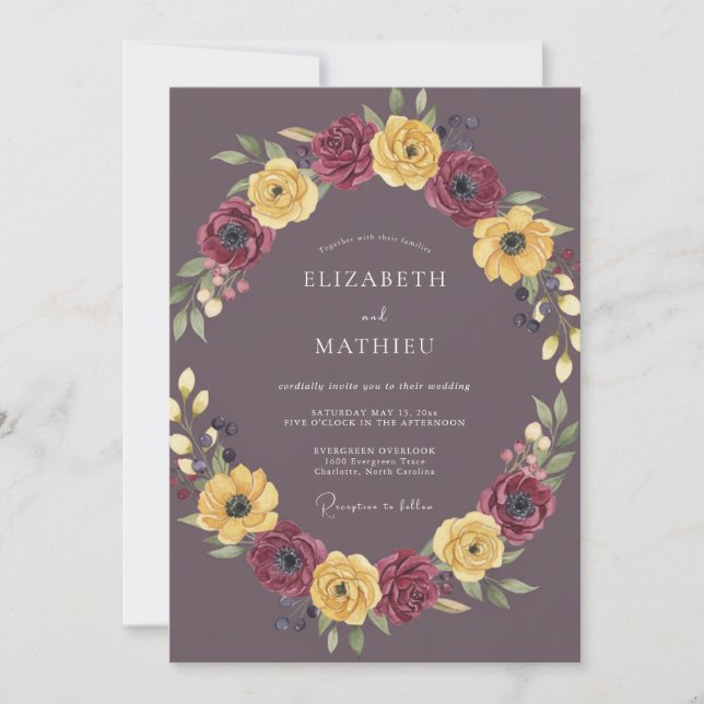Plum Regal Autumn Wedding Invitation (Front)