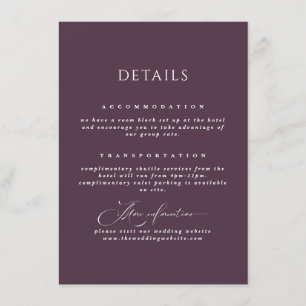 Plum Romantic Calligraphy Wedding Details Enclosure Card