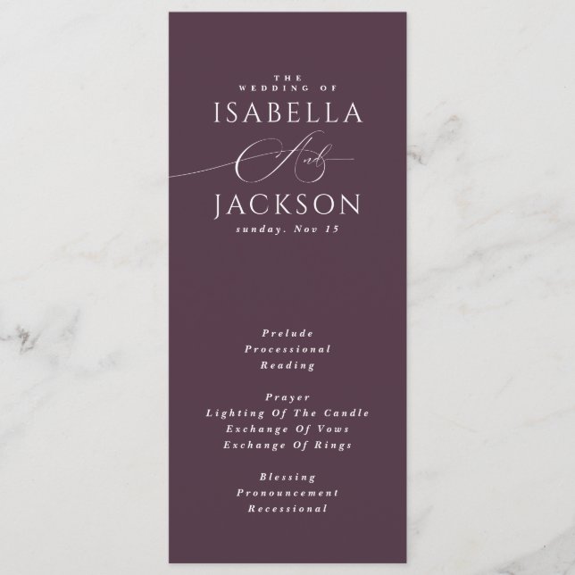 Plum Romantic Hand-Lettered Wedding Programme (Front)