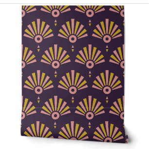 Plum, Rose and Gold Art Deco Sunburst Fan Wallpaper