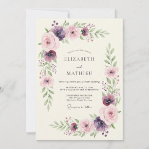 Plum Rose Botanical Romance Wedding Invitation
