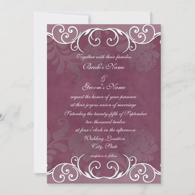 Plum Rose Elegant Wedding Invitations (Front)